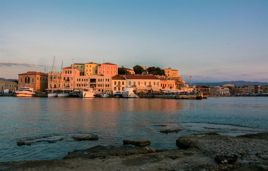 Chania harbor at dusk