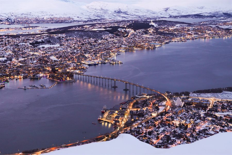 Tromso at dusk in winter